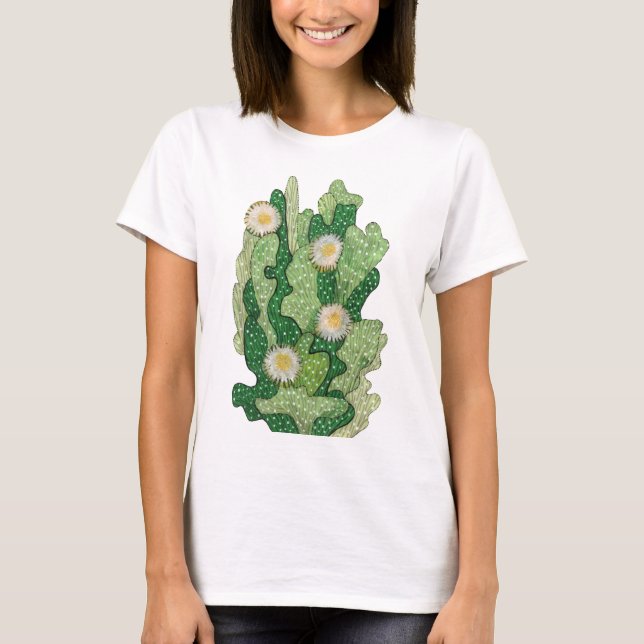 Blooming Cactus Succulent Cacti Green Khaki Olive T-Shirt (Front)