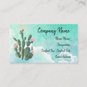 Blooming Cactus With Blue Sky Behind Business Card