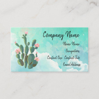 Blooming Cactus With Blue Sky Behind Business Card