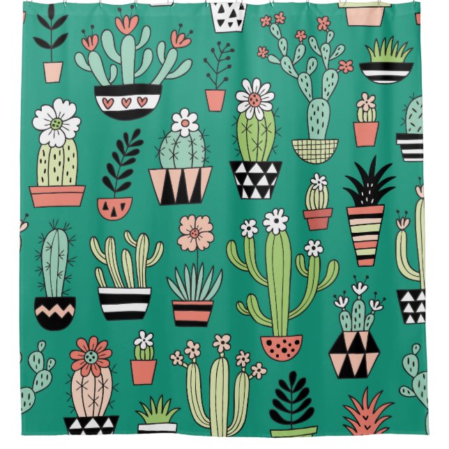 Blooming Cactuses Green Background Vintage (Front)