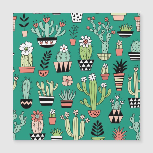 Blooming Cactuses Green Background Vintage (Front)