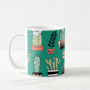 Blooming Cactuses Green Background Vintage Coffee Mug