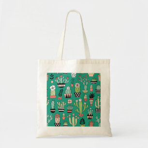 Blooming Cactuses Green Background Vintage Tote Bag