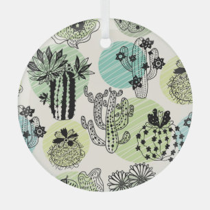 Blooming Cactuses: Hand-Drawn Seamless Charm Glass Ornament