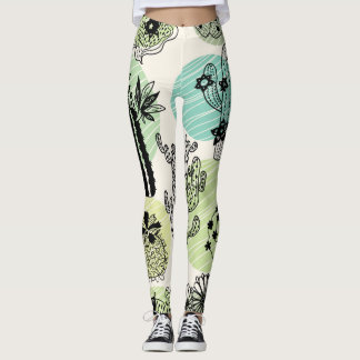 Blooming Cactuses: Hand-Drawn Seamless Charm Leggings