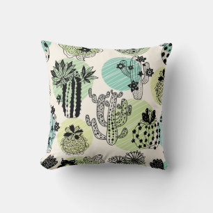 Blooming Cactuses: Hand-Drawn Seamless Charm Throw Pillow
