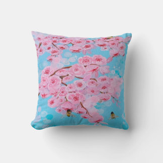 Blooming cherry blossom on pillow 