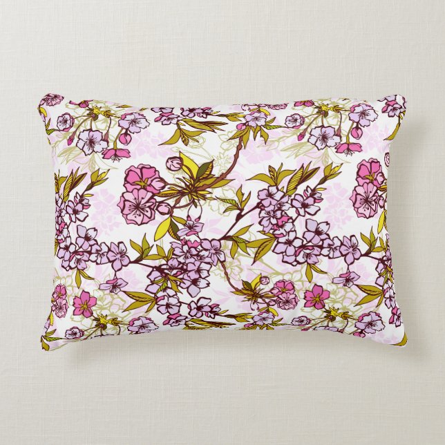 Blooming Cherry Blossom Pattern Accent Pillow (Front)
