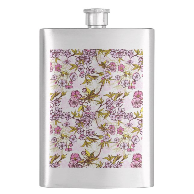 Blooming Cherry Blossom Pattern  Hip Flask (Front)