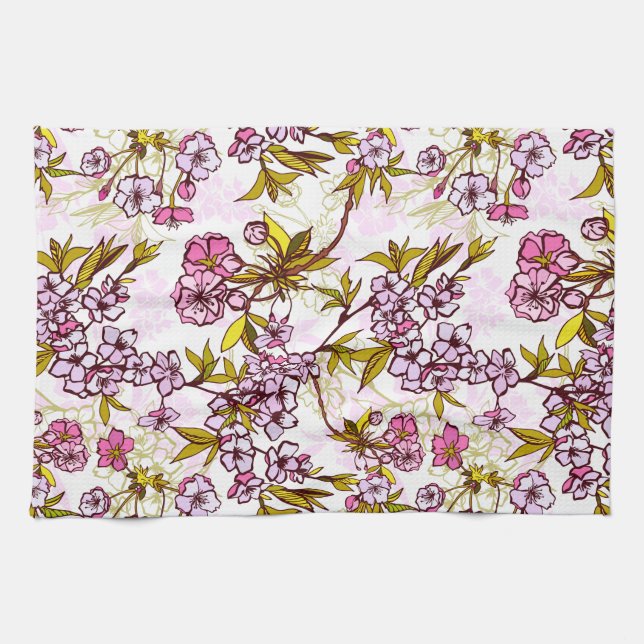Blooming Cherry Blossom Pattern  Kitchen Towel (Horizontal)