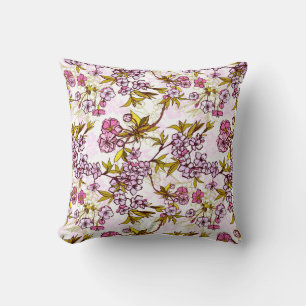 Blooming Cherry Blossom Pattern Throw Pillow
