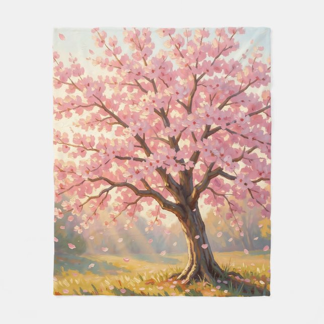  Blooming Cherry Blossom Tree Spring  Fleece Blanket (Front)