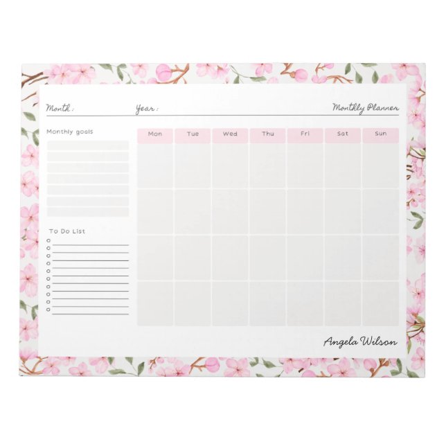 Blooming Cherry Blossoms Calendar Notepad (Front)