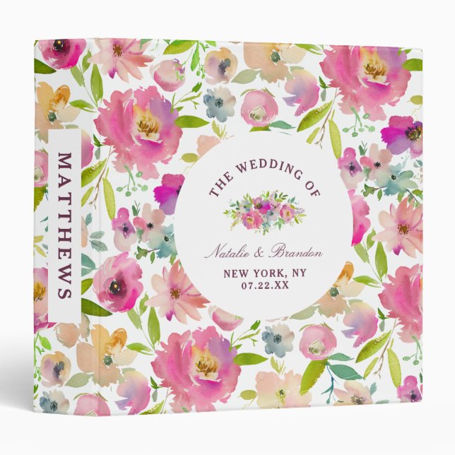 Blooming Chic Blush Floral Wedding Photo Album Binder (Front/Spine)