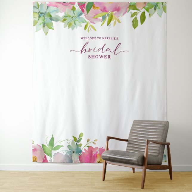 Blooming Chic Bridal Shower Photo Prop Backdrop Tapestry (In Situ)