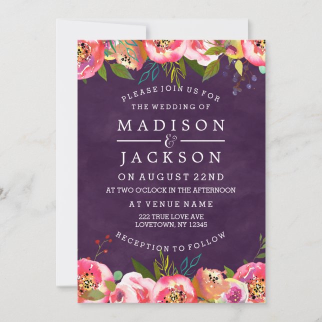 Blooming Chic Colour Editable Wedding Invitations (Front)