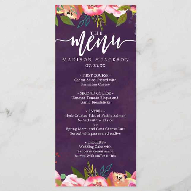 Blooming Chic Colour Editable Wedding Menu (Front)