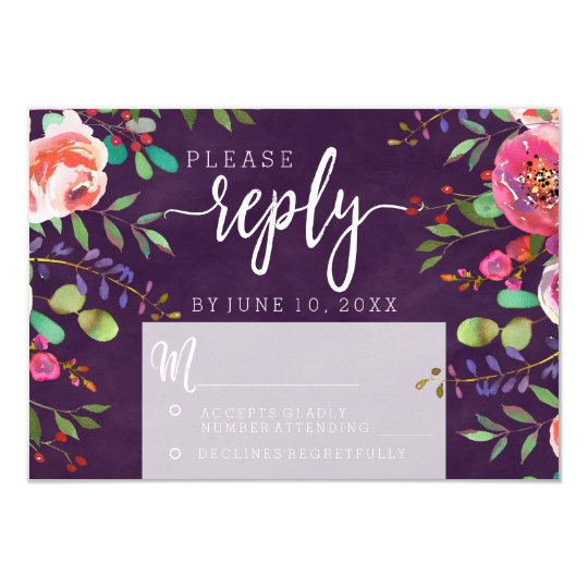 Blooming Chic Colour Editable Wedding Reply RSVP Card