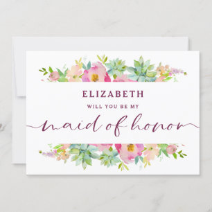 Blooming Chic Floral Maid of Honour Proposal Card