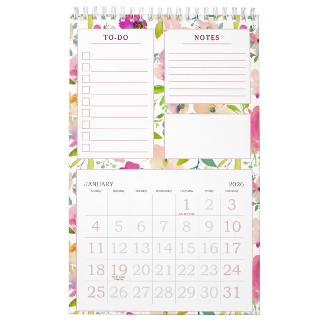 Blooming Chic Floral Personal Monthly To-Do Calendar (Jan 2026)