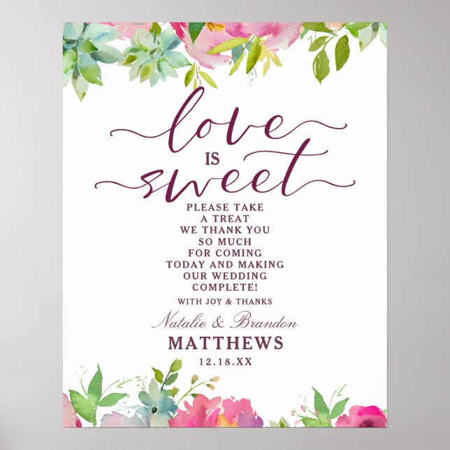 Blooming Chic Love is Sweet Treat Wedding Sign (Front)