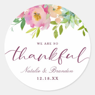 Blooming Chic Mint & Blush Floral Wedding Thankful Classic Round Sticker
