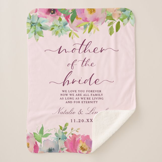 Blooming Chic Mint & Blush Mother of the Bride Sherpa Blanket (Front)