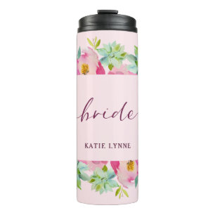 Blooming Chic Mint & Blush Personalized Bride Thermal Tumbler