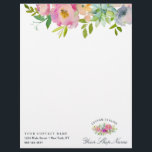 Blooming Chic Mint & Blush Pink Floral Business Letterhead<br><div class="desc">Blooming Chic Mint & Blush Pink Watercolor Floral Design with Painted succulents, Leaves, and peony flowers. A Fresh and natural Look for a spring or summer wedding, with pastel colour palette : Blush Pink, mint green, peach, and burgundy. Hand Painted Floral elements, Modern trendy brushed Script Font, and colour editable...</div>
