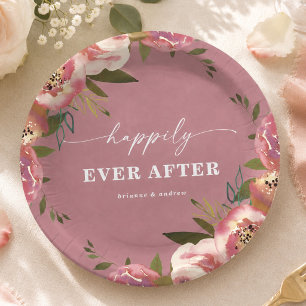 Blooming Chic Rose Pink Floral Wedding Reception Paper Plate