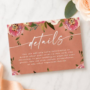 Blooming Chic Rustic Peach Floral Wedding Details Enclosure Card