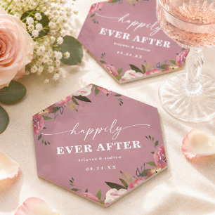 Blooming Chic Wild Rose Pink Floral Wedding Paper Coaster