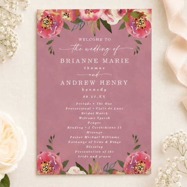 Blooming Chic Wild Rose Pink Wedding Ceremony Program (Elegant wild rose pink wedding programs)
