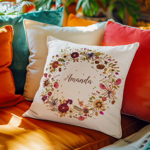 Blooming Circle Pressed Flower Art by S. Frigui Throw Pillow