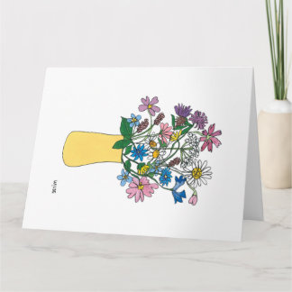 Blooming continuous line flowers in vase card