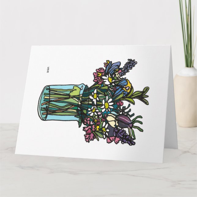 Blooming continuous line flowers in vase card (Front)