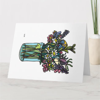 Blooming continuous line flowers in vase card