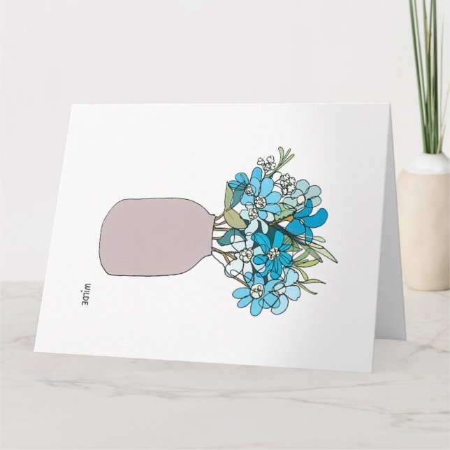 Blooming continuous line flowers in vase card (Front)