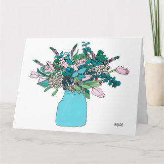 Blooming continuous line flowers in vase card