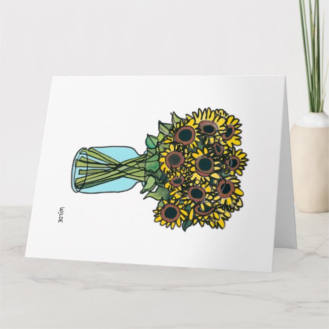 Blooming continuous line flowers in vase card (Front)