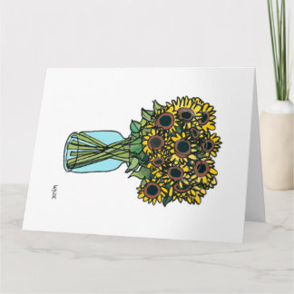 Blooming continuous line flowers in vase card