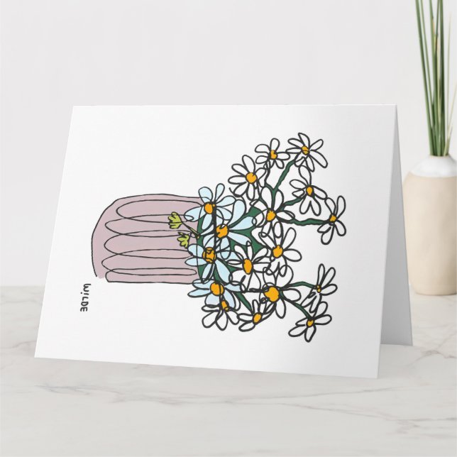 Blooming continuous line flowers in vase card (Front)