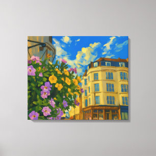 Blooming Corner – Vibrant European Street  Canvas Print