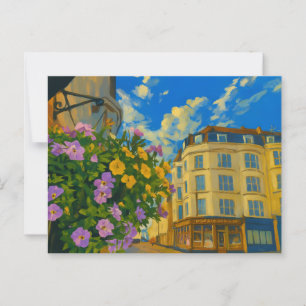 Blooming Corner – Vibrant European Street Postcard