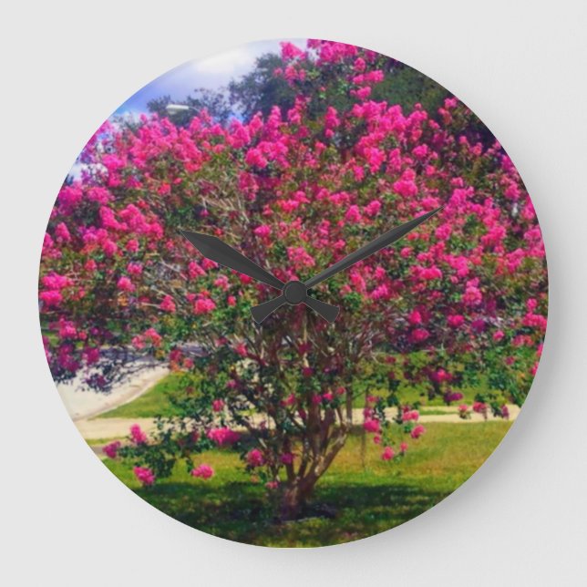 Blooming Crepe Myrtle Tree Large Clock (Front)