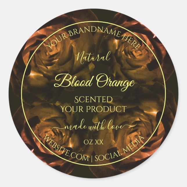 Blooming Dark Red Orange Roses Chic Product Labels (Front)