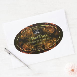 Blooming Dark Red Orange Roses Product Labels Logo