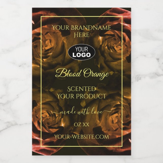 Blooming Dark Red Orange Roses Product Labels Logo (Single Label)