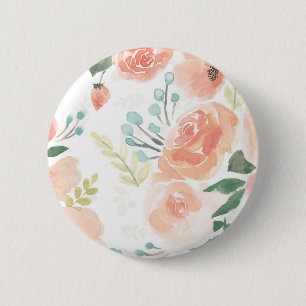 Blooming Delight   Pastel Peach 2 Inch Round Button