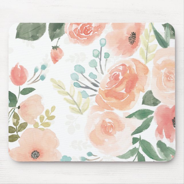 Blooming Delight | Pastel Peach Mouse Pad (Front)